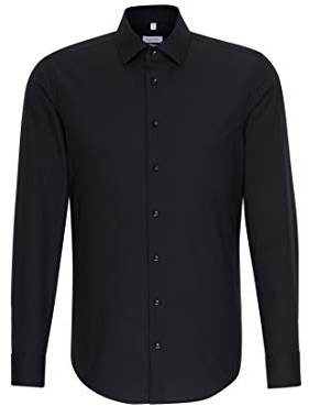Seidensticker Business skjorta för män – slim fit – strykfri – Kent krage – långärmad – lapp – 100% bomull, Svart (svart), 39