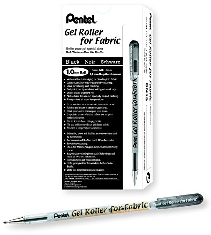 Pentel bn15 Gel Ink Roller Ball Pen for Textiles, 0.5 mm, Black.
