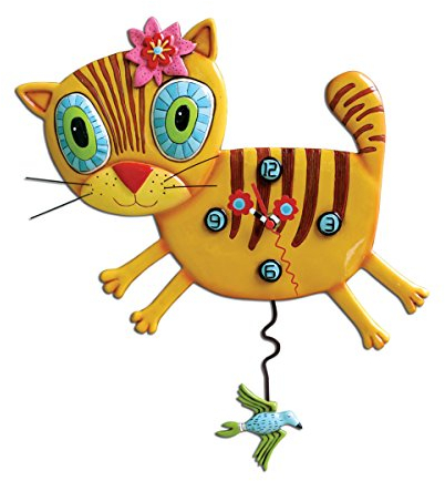 Enesco Kimi KIMY P1076 Wanduhr mit Katzenmotiv, Harz, Mehrfarbig, 38