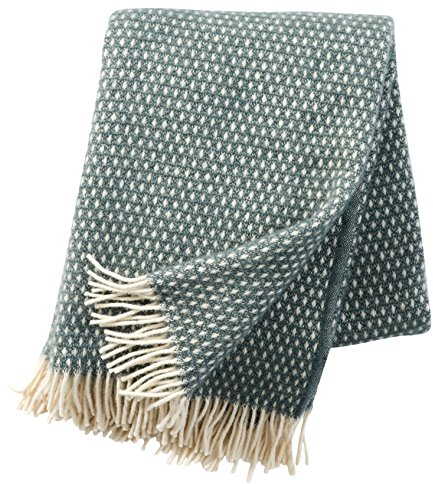 KLIPPAN: Grüngrau-cremefarbene Wolldecke 'Knut' 130x200cm aus 100% Lambswool, ca 900 g