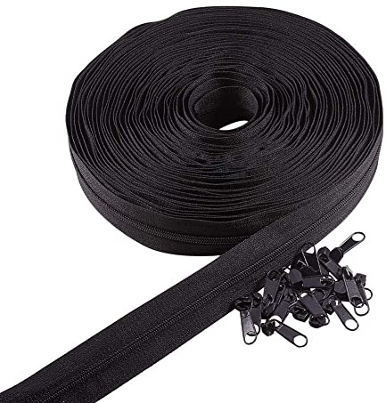 BENECREAT 10m/11Yards #3 Black Nylon Coil Zippers with 20PCS Iron Zipper Pull Sliders Head for DIY Craft Sewing Tailor Cushion (Head Size 22x7x1mm)