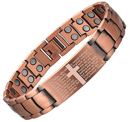 MagEnergy Copper Bracelet for Men, Cross Copper Magnetic Bracelet with Ultra Strength Magnets, Adjustable Link Jewelry Box Gift (Sizing Tool)