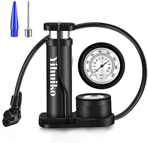 Mini Bicycle Pump Bike Foot Pump 120 PSI Foot Activated Floor Pump with extra sensitive Pressure Gauge Portable Air Pump with Gas Ball Needle for All Bike, Fits Presta & Schrader Valve