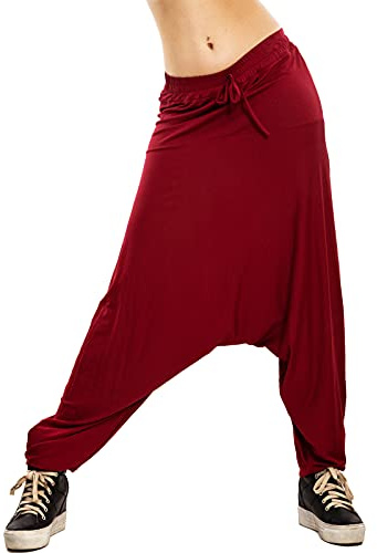 Toocool Pantalon Harem Femme Sarouel Entrejambe Bas Yoga Danse Détente Viscose VB-1950 [Taille Unique, Bordeaux]