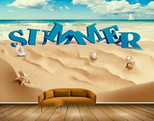 Mystic Walls MWZ2255 Sand Starfish Bottle Summer Sign HD 3D Wallpaper for Bedroom, Hall[6 ft x 4 ft] / [183 cm x 122 cm]