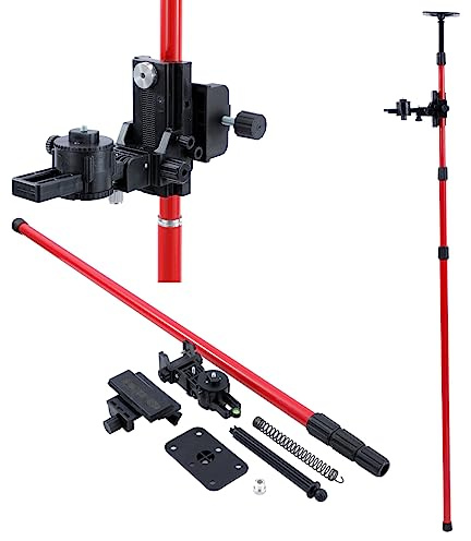 TOPWAY Laser Niveau Teleskopstange 115-350 cm Regulierbare Höhe Teleskop-Nivellierlatte ausziehbar vom Boden bis zur Decke mit Halterung und Nylontasche