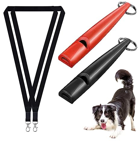 FANNAS Hundepfeife, 2 Stück Hundepfeife Rütter Rückruf mit Gratis Pfeifenband, Einstellbare Hochfrequenz, Laut und Weitreichend für Effektives Hundetraining, Erfolgreiche Hundeerziehung, Schwarz/Rot