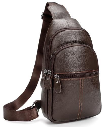 molshine Sling-Tasche aus echtem Leder, modisch, täglich, einfach, Umhängetasche, Brusttasche für Herren, Herren, Reisen, Arbeit, Party, HB024 (Braun)