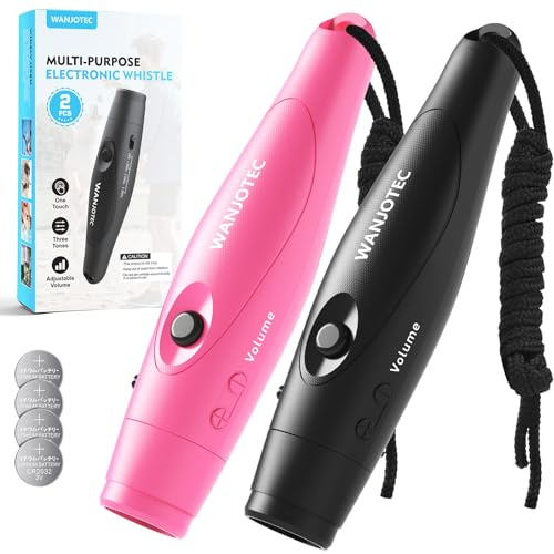 WANJOTEC Electronic Whistle for Teacher Coaches, 3 Tones Adjustable 130db Loudest High Volume Handheld Emergency Electric Whistles for Referee, P.E.Outdoor Sports Whistles with Lanyard (Pink+Black)
