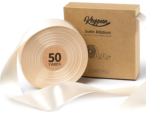 Keypan Elfenbein Satinband 3,8 cm x 45,7 m Double-Faced Creme schleifenband für Baby Shower Dekoration, Geschenkverpackung, Blumensträuße, Schleifenherstellung, Geburtstags und Hochzeitsdekorationen