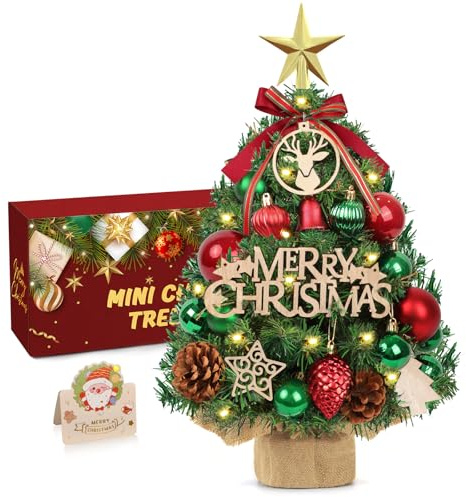 Albero di Natale Piccolo,45cm Mini Alberi di Natale con Luci Led Incorporate,Artificiali Albero Natale Piccoli da Tavolol,Alberello Natale Mini Moderni per Natale Decorazioni Tavola（Rosso Verde）