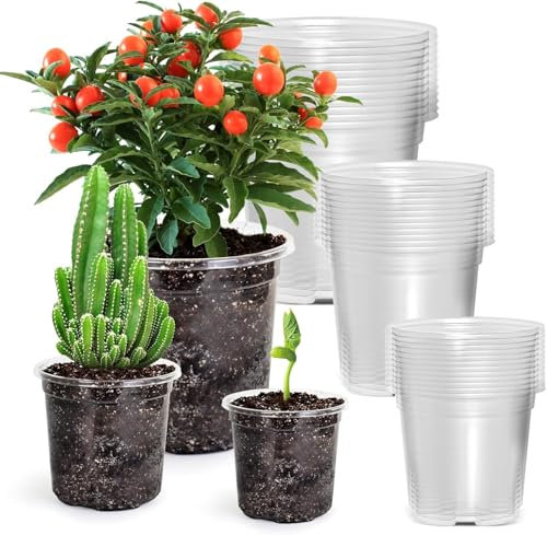KAHEIGN 36 Pièces Pots de Fleurs en Plastique, 9CM /10CM /13CM Conteneur Jardinière Anti-Racines Transparent pour Semis avec Trous de Drainage pour Fleurs Plantes Semis Repiquage (3 Tailles)