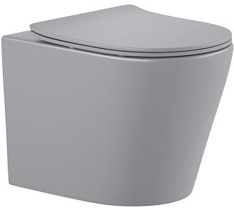 sanicomfort Hänge WC Set Nakia – Spülrandloses, Hygienisches Wand-WC Tiefspüler aus Hochwertiger Sanitärkeramik in Hell Grau, Kompakt, Modern inkl. Soft-Close WC-Sitz