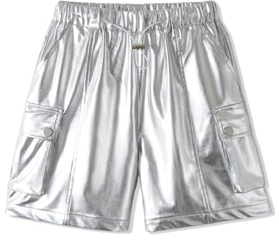 Rolanko Flickor, sport, korta byxor, barn, sommar, midi, längd, cargo, fallparaply, shorts för tonårslöpning, gymnastik, silver, 8-9 år