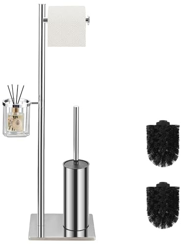 DAZI scopino bagno wc in accio Inox Autoportante, scopino wc con 2 spazzolone bagno per una pulizia profonda del lavandino