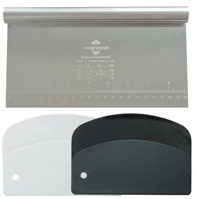 Midgreyeye 3 pièces Grande Coupe Pate En Acier Inoxydable Avec Échelle De Mesure,Grattoir a pate Corne Patisserie Spatule À Pâte - Coupe De Cuisine Pour Cakes,Pizzas,Tartes,Dough(22*12,5+13.5*9.1cm)