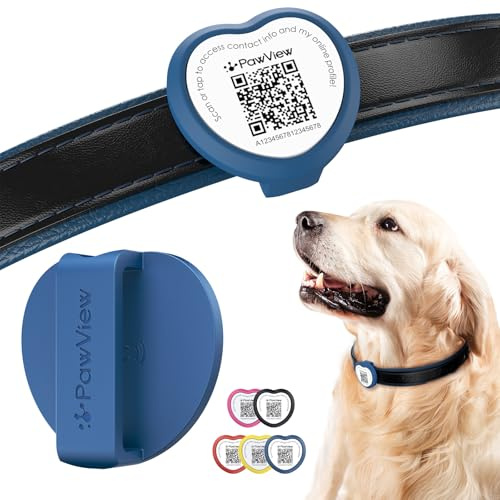 PawView QR-kod hundtaggar UK – personlig husdjurs-ID-etikett med NFC vattentät silikon hjärta hundbricka för förlorad husdjursåterhämtning – ingen GPS behövs, ingen prenumeration eller avgifter (blå)
