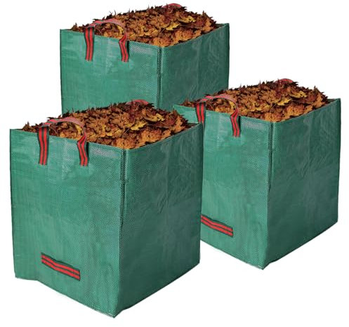 ASOFTY 3 PCS Sacs de Jardin, 125L Réutilisables Carrés Sacs à Déchets de Jardin avec Poignées, Pliables Sacs à Feuilles, Sacs pour Déchets de Jardin pour Herbe, Feuilles, Bois, Déchets Verts