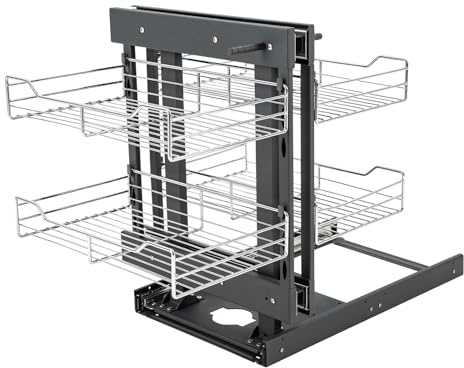 Organizer per armadio ad angolo cieco, 80 cm, 2 ripiani con 4 cestini estraibili, compatibile con armadi aperti a sinistra e destra, montaggio inferiore