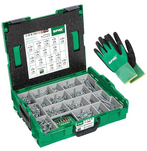 SPAX Maletín de montaje - L-BOXX grande con 2.445 tornillos de cabeza avellanada en 16 tamaños, WIROX A9J, T-STAR plus, incl. guantes de trabajo y BITBOX, 8000000294532