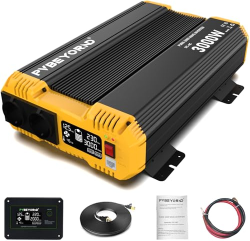 PVBEYORND 12v 220v omvandlare Pur Sinus 3000W/6000W 12v 220v växelriktare. Med en LCD-skärm och en extern kontrollbox är den lämplig för husbilar och applikationer utanför nätet