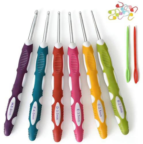 kit Crochet Tricot, 16cm Aiguille Crochet Ergonomique 2,0-5,0mm, Crochets Tricot con Marqueur et Aiguilles en Plastique per Principianti ed Esperti