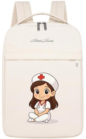 AlmaNurse Mochila enfermera ligera e impermeable con múltiples compartimentos bolso enfermera funcional para trabajo hospitalario y uso diario (beig claro)