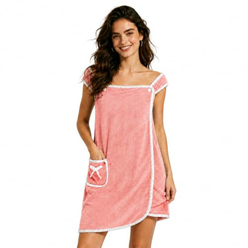 AUYAO Women's Body Wrap Coral Fleece Towel Robe Quick Dry Bath Towel Bath Dress Towels Wrap Towel Shower Skirt with Pocket Design Towelling Robe Cover-Up for Spa Sauna Beach Hotel Gym(Light Pink)