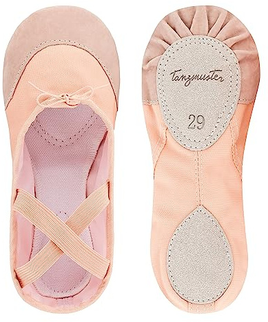 tanzmuster ® Ballettschuhe Mädchen Ballettschläppchen - Robin - Geteilte Ledersohle - weich und atmungsaktiv, Rosa-Apricot, Größe 34