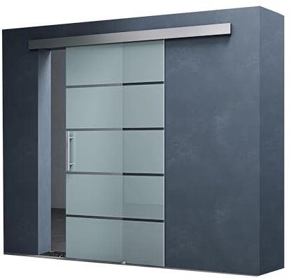Mai & Mai Porta Scorrevole in Vetro 102.5x215cm, Porta Scorrevole in Vetro Satinato 8mm in 5 Strisce con Binario e Maniglia Per Asta per Bagno Cucina Studio Ufficio, Amalfi TS13H-1025 MSLG