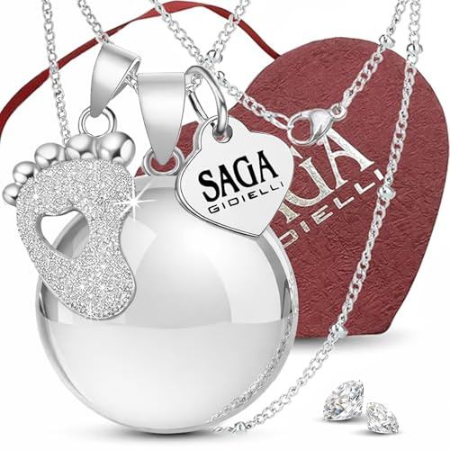 SAGA GIOIELLI - Collar Mujer Llamador de Angeles Embarazada en Acero Inoxidable, Regalos Perfecto para Ebarazadas (Cadena y Colgantes)