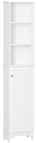 HOMCOM Tall Bathroom Cabinet Adjustable Shelves 165H x 34W x 20D cm White | Freestanding Slim Bathroom Storage Unit, Shutter Door, Floor Storage Cupboard, 6 Shelves