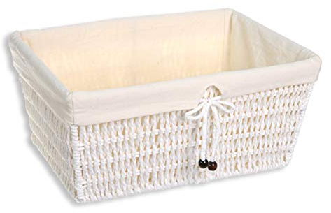 HERSIG - Pongotodo Trenzado | Cesta Almacenaje Cuadrada con Forro y Cordón - 33 x 23 x 15 cm - Color Blanco