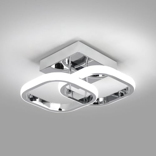 EVANMO Plafonnier LED Moderne, 22W 2500LM Luminaire Plafonnier LED 2 Carré Design, Lampe Plafond LED Argenté pour Couloir Cuisine Salle de bain Chambre Salon, Blanche Froide 6500K, Dia 25cm