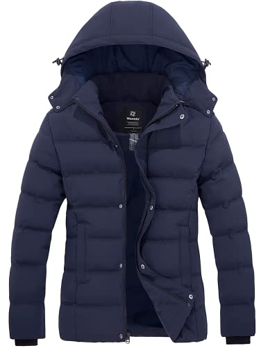 Wantdo Chaqueta de Invierno para Mujer Abrigo Corto Cálido Chaqueta Acolchada Gruesa Chaqueta Acolchada de Invierno A Prueba de Viento con Capucha Desmontable Abrigo Acolchado Azul Marino S