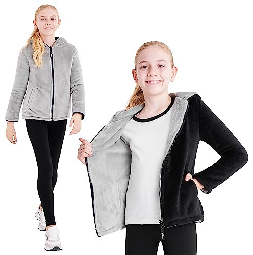 CityComfort Felpa Reversibile con Zip - Felpa Invernale in Pile Bambino Bambina 5-14 Anni (Nero, 11-12 Anni)