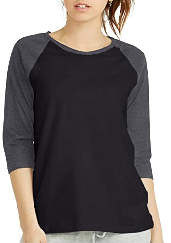 T-shirt de baseball à manches 3/4 pour femme – Chemises raglan en jersey, Noir/gris, Taille M