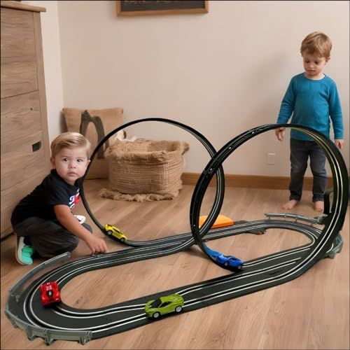 Atlasonix Autorennbahn, Elektrisches Auto für Kinder, Rennbahn Kinder 3 4 5 6 7 8 Jahre für Jungen und Mädchen, Car Rennbahn Set für Jungen, Geschenke zum Geburtstag Weihnachten
