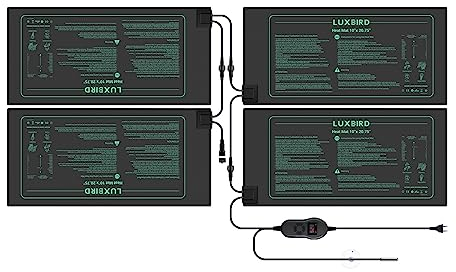 Luxbird Tappetino riscaldante con termostato, 4 tappetini riscaldanti con 1 controller, 30 Watt, controllo uno a molti, impermeabile IP67, dimensioni del tappetino 52,7 x 25,4 cm