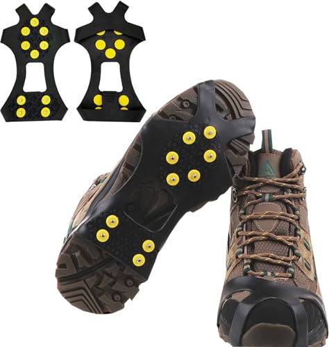 YQBFTC Crampons Antidérapants Universels avec 10 Clous à Neige, Crampon Pointes de Traction sur Glace, Chaussures Anti-Slip pour Alpinisme, Marche, Randonnée, Jogging (L)