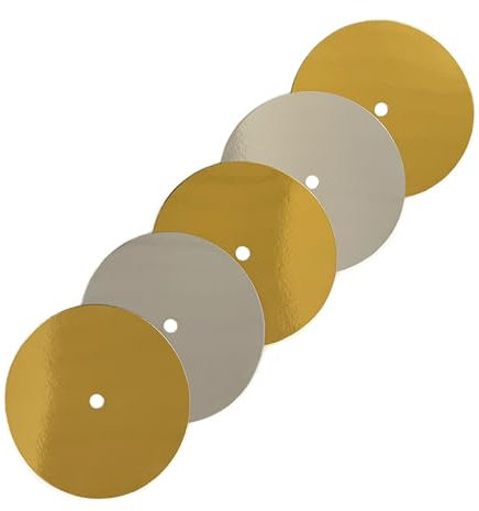 Blacked LaserTEC Cake Card mit Loch - 5 Stück - Zweifarbig - Beschichtet - Rund - Cake Board - Tortenunterlage für Mehrstöckige Torten (Gold/Silber, Ø 16 cm)