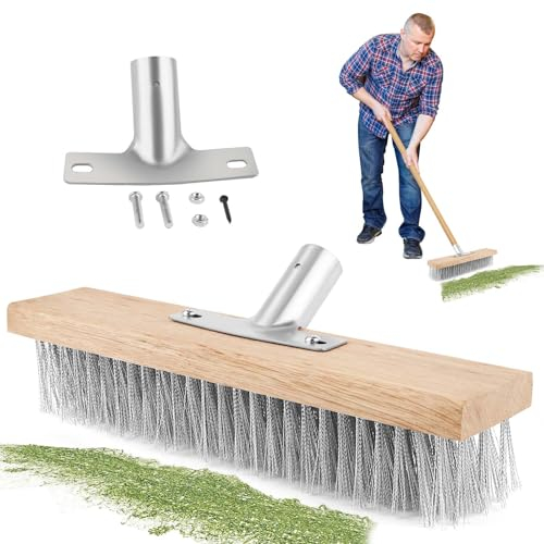 MOKIDO 30 cm Drahtbesen, Dauerhaft Drahtbesen Zur Moosentfernung, Stahlbesen, Drahtbesenbürste, Stahldrahtbesen, Drahtbürste für Algen an Garage, Hof, Terrasse, Deck, Garten