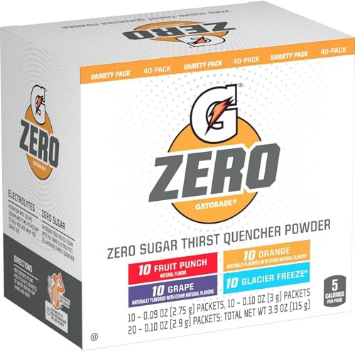Gatorade Zero Powder Variety Pack - 40 Count - Powder Packs - Zero Powder Packs - Zero Powder - Zero Sugar - Powder Mix Variety - Sugar Free Hydration with Essential Electrolytes