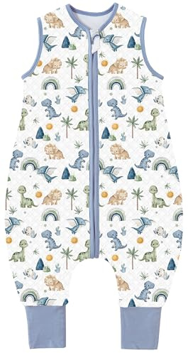 Chilsuessy Babysovsäck med fötter 1,5 tog barn året runt sovsäck 100 % bomull baby sovsäck med ben för pojkar och flickor, 1,5 tog/dinosaurie, 70 cm/baby höjd 75–85 cm