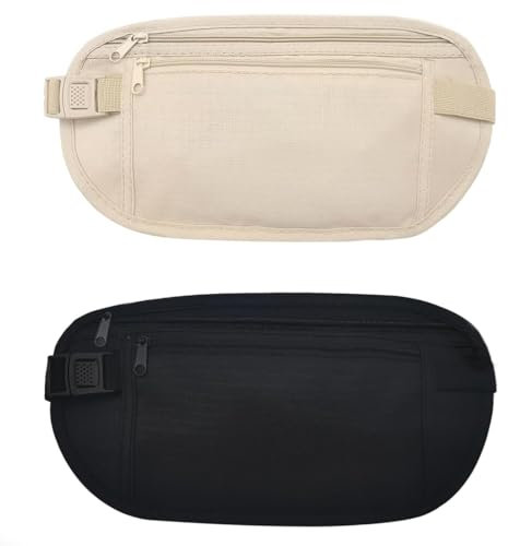TEOZBLU Verdeckter Geldgürtel 2 Stück,Anti-Diebstahl-Sicherheits-Gürteltasche, Sport-Gürteltasche, Verstellbarer Hüftgurt, Gürteltasche ideal zum Sport, Reisen und als Lauftasche für Jogging