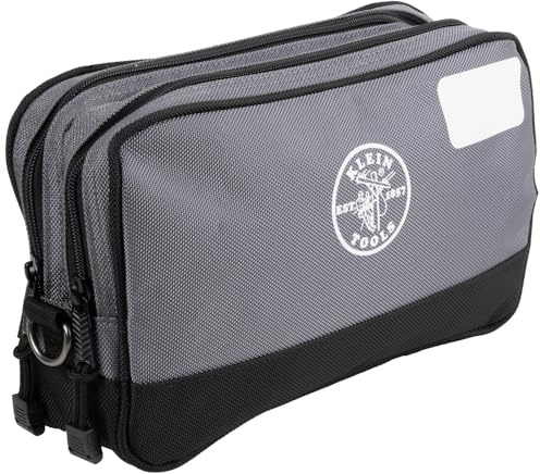 KLEIN TOOLS 55583 Tool Pouch Zipper Bag, Dual Compartments, 12-Inch x 7-Inch Heavy Duty Tool Bag Organizer, Multipurpose for Tools to Crafts
