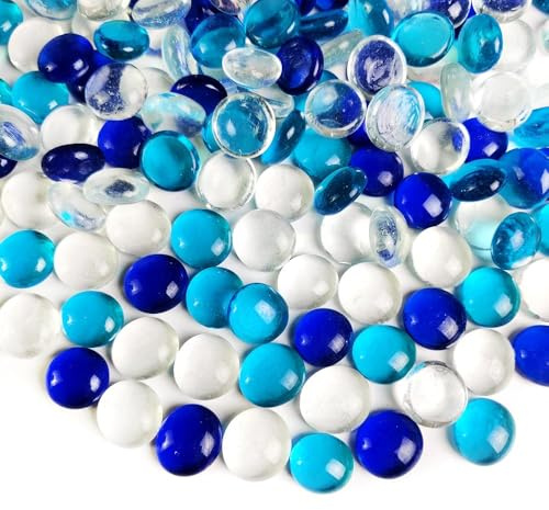 G&S homedeko Galets en verre bleu cobalt transparent, 500 g, pierres décoratives multi-usages pour remplissage de vases, pierres précieuses de pot de fleurs, gravier d'aquarium, décoration d'intérieur
