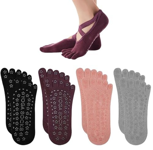 flintronic Yoga Socken, Antirutsch Socken, Zehensocken für Yoga, für Barre, Pilates, Tanz, Barfuß, Trampolin, Zuhause, für Damen und Herren
