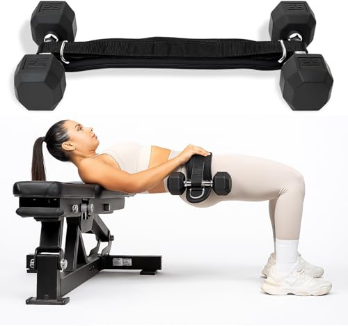 Heavy Duty Hip Thrust Belt for Dumbells, Kettlebells, and Plates - Glute Workout at Home, Gym, and Travel - Dip and Pullup Belt (Chain Included) Comfortable Padding, Double-Stitching (Black)