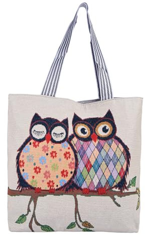 Groß Canvas Taschen Baumwolle Einkaufstaschen 16.9 x 15.3 Zoll Handtasche mit Innentasche Bedruckt Stoffbeutel Stofftasche mit 2 Henkeln Baumwolltaschen Tragetasche Umhängetasche Segeltuchtasche Eule